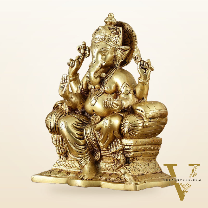 Handcrafted Pure Brass Ganesha Idol – 10" Height