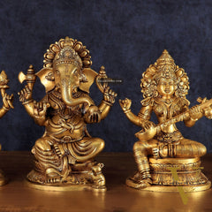 Handcrafted Pure Brass Ganesha Lakshmi Saraswati Set – 11.5"