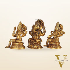 Handcrafted Pure Brass Ganesha Lakshmi Saraswati Set – 11.5"