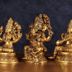 Handcrafted Pure Brass Ganesha Lakshmi Saraswati Set – 11.5"