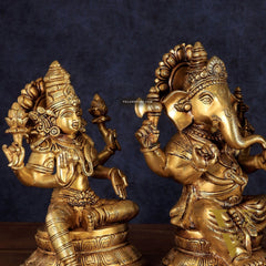 Handcrafted Pure Brass Ganesha Lakshmi Saraswati Set – 11.5"