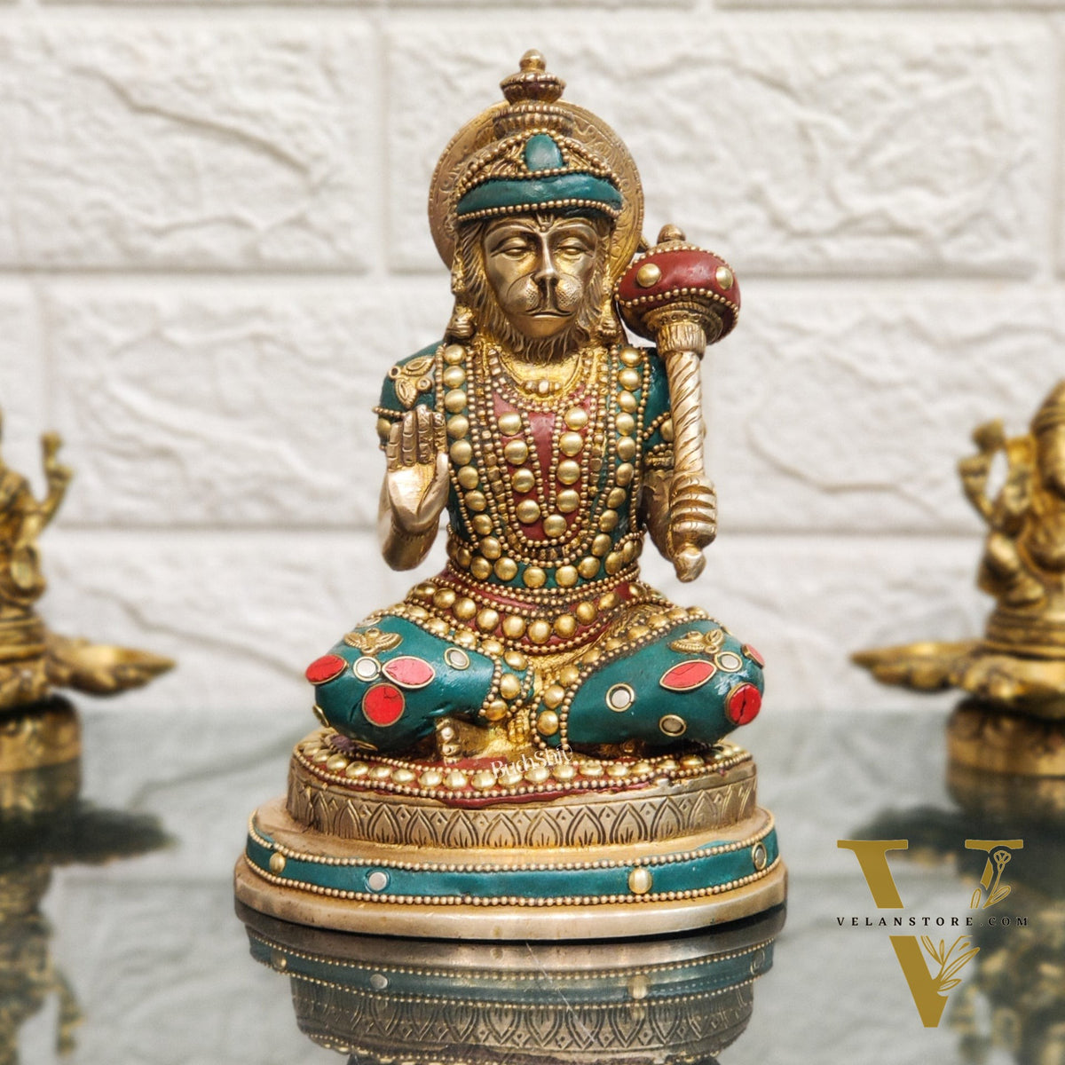 Handcrafted Pure Brass Hanuman Statue | 7.5" Tall | Golden Tone Finish