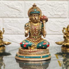 Handcrafted Pure Brass Hanuman Statue | 7.5" Tall | Golden Tone Finish