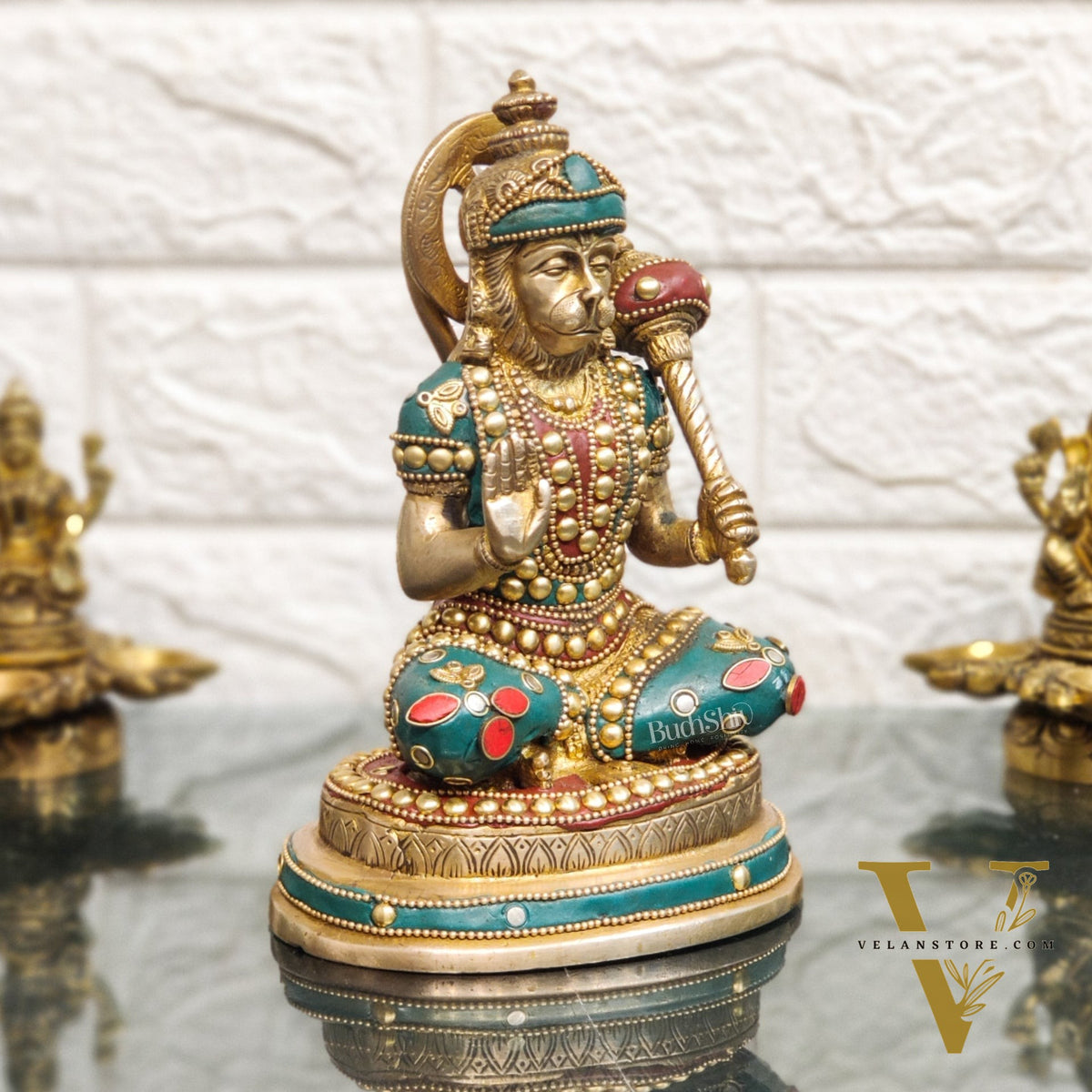 Handcrafted Pure Brass Hanuman Statue | 7.5" Tall | Golden Tone Finish