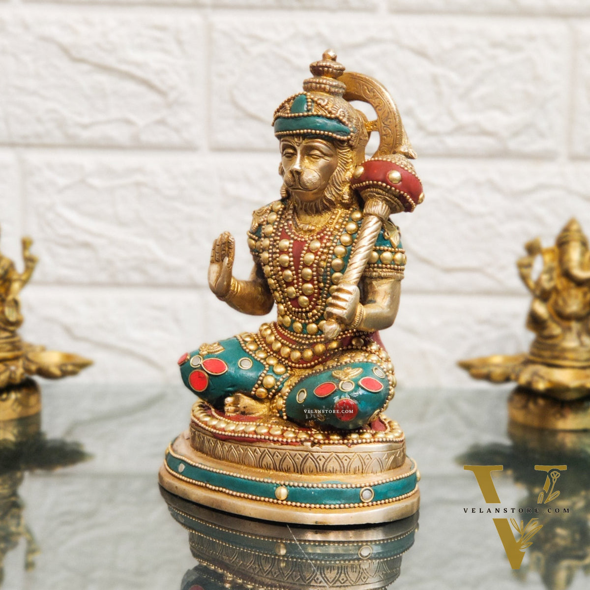 Handcrafted Pure Brass Hanuman Statue | 7.5" Tall | Golden Tone Finish