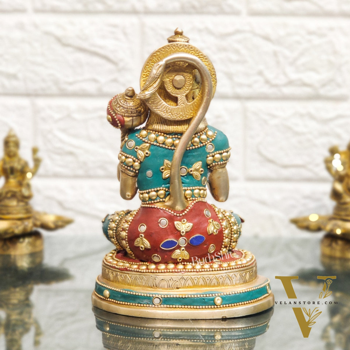 Handcrafted Pure Brass Hanuman Statue | 7.5" Tall | Golden Tone Finish