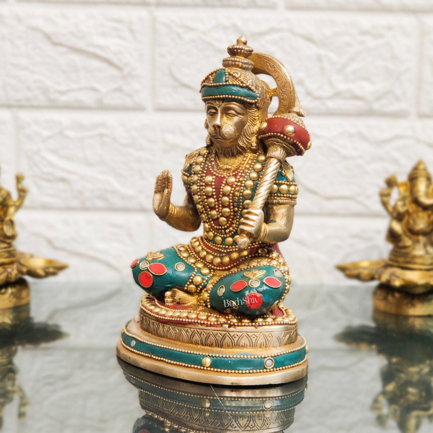 Handcrafted Pure Brass Hanuman Statue | 7.5" Tall | Golden Tone Finish