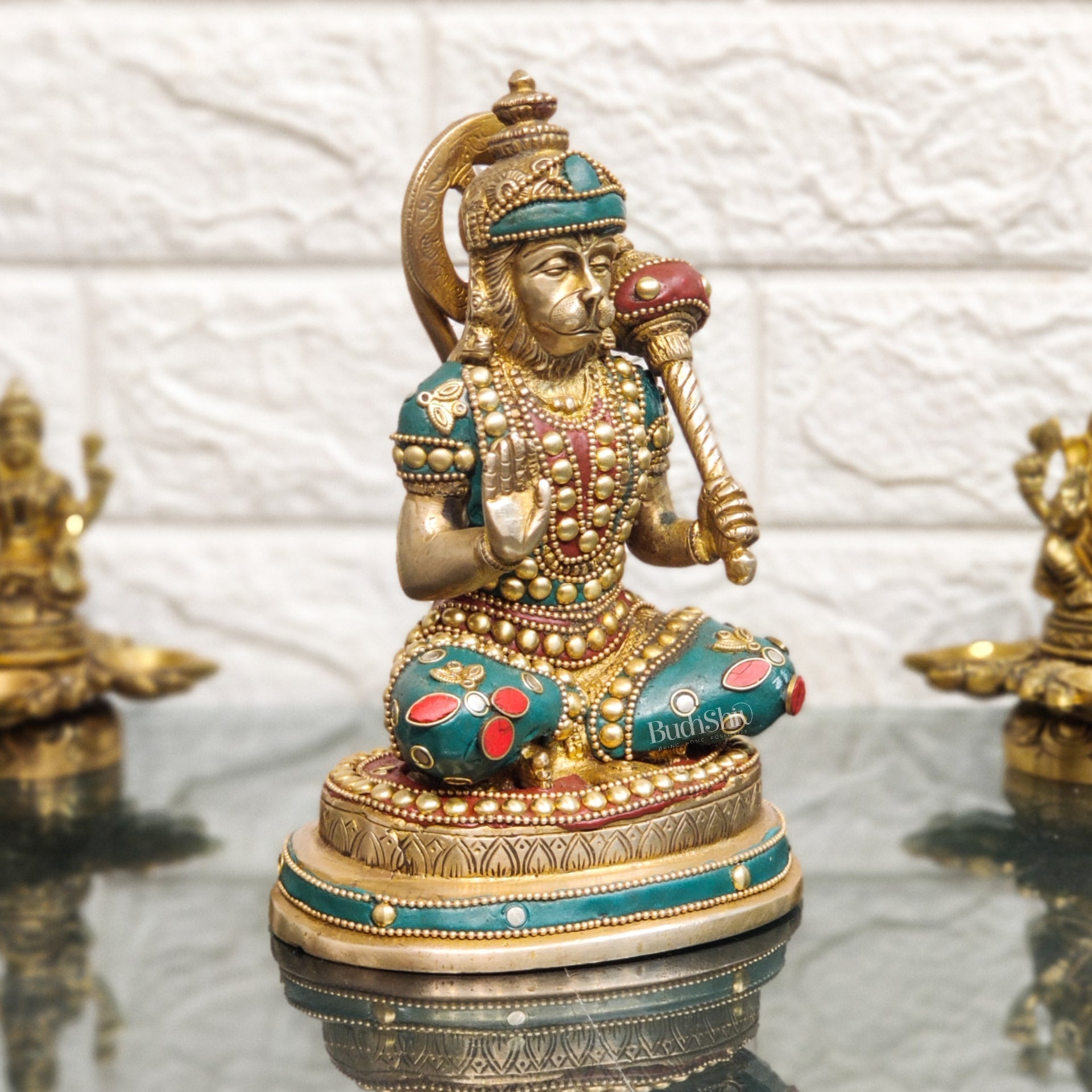 Handcrafted Pure Brass Hanuman Statue | 7.5" Tall | Golden Tone Finish