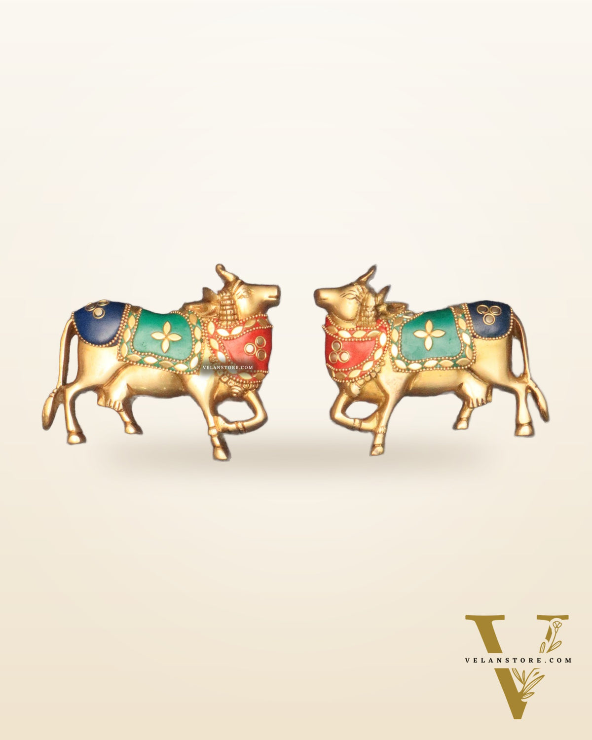 Handcrafted Pure Brass Kamdhenu Cow Wall Hanging for Pooja Room - 5" meenakari