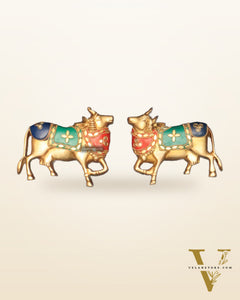 Handcrafted Pure Brass Kamdhenu Cow Wall Hanging for Pooja Room - 5" meenakari
