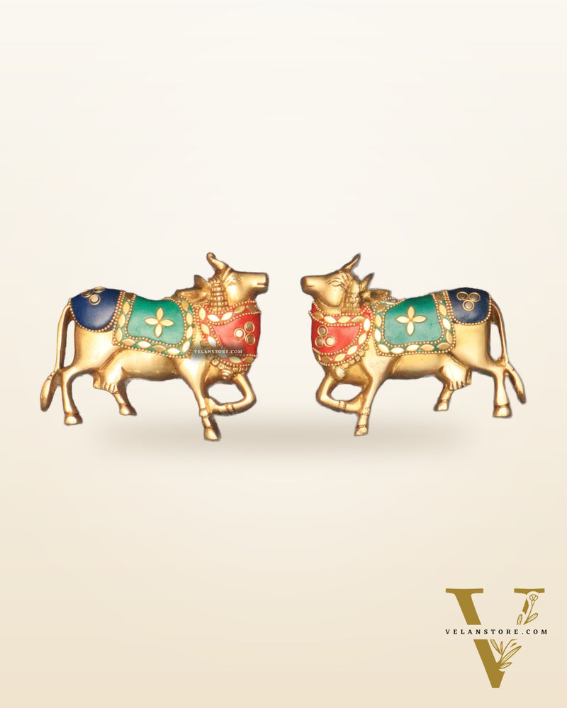 Handcrafted Pure Brass Kamdhenu Cow Wall Hanging for Pooja Room - 5" meenakari