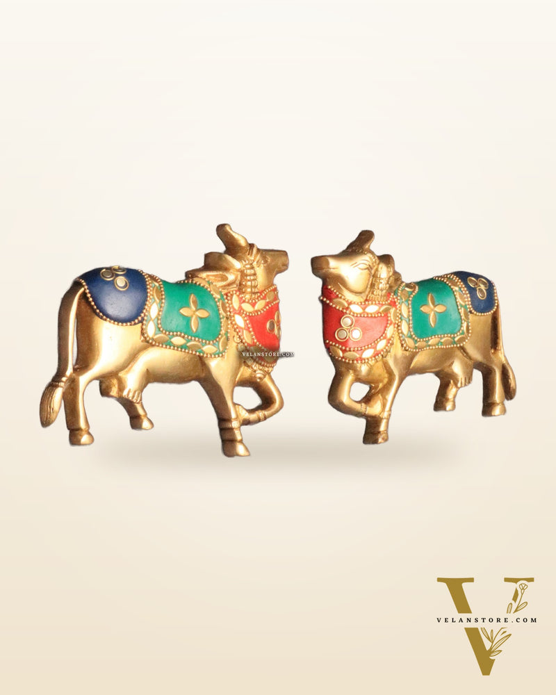 Handcrafted Pure Brass Kamdhenu Cow Wall Hanging for Pooja Room - 5" meenakari