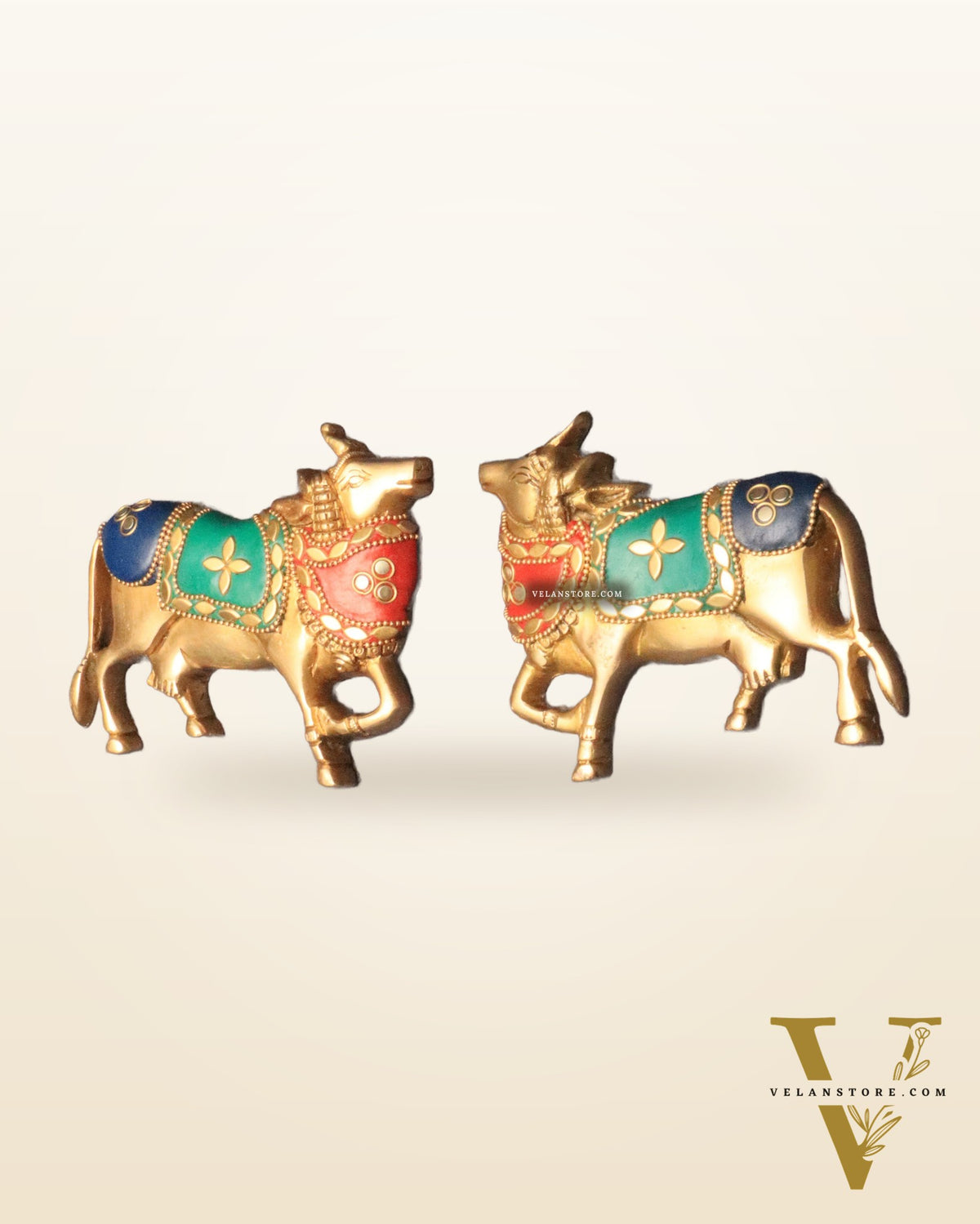 Handcrafted Pure Brass Kamdhenu Cow Wall Hanging for Pooja Room - 5" meenakari