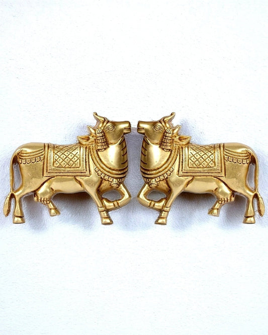 Handcrafted Pure Brass Kamdhenu Cow Wall Hanging for Pooja Room - 5"