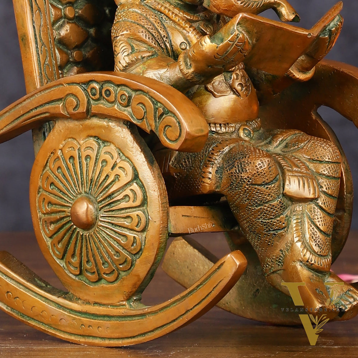 Handcrafted Pure Brass Lord Ganapati Seated on Swinging Chair Idol - 7" Antique Bronze Finish