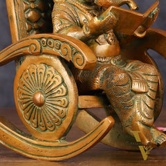 Handcrafted Pure Brass Lord Ganapati Seated on Swinging Chair Idol - 7" Antique Bronze Finish