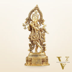 Handcrafted Pure Brass Lord Krishna Statue - 13.5 Inch