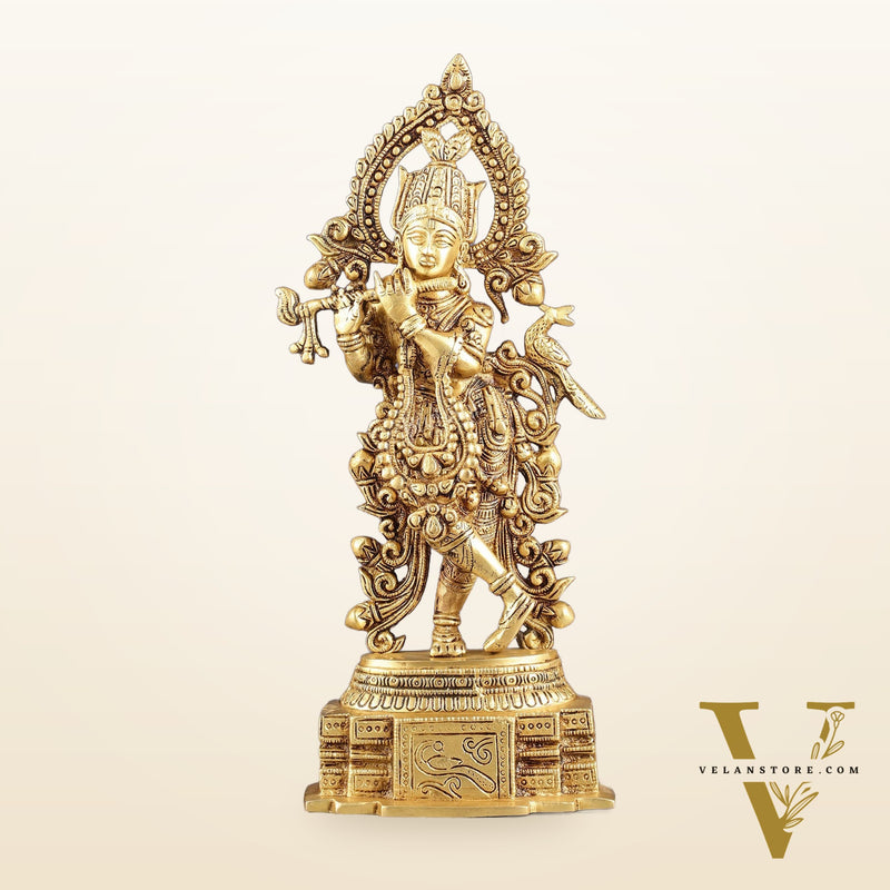 Handcrafted Pure Brass Lord Krishna Statue - 13.5 Inch