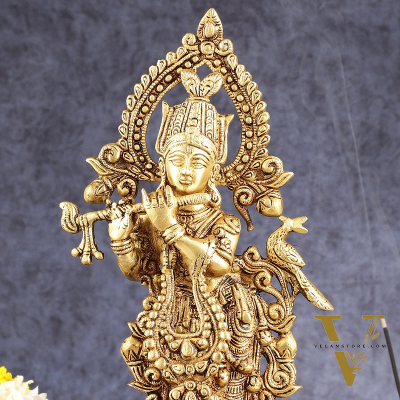 Handcrafted Pure Brass Lord Krishna Statue - 13.5 Inch