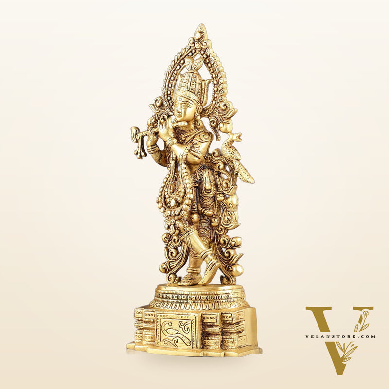 Handcrafted Pure Brass Lord Krishna Statue - 13.5 Inch