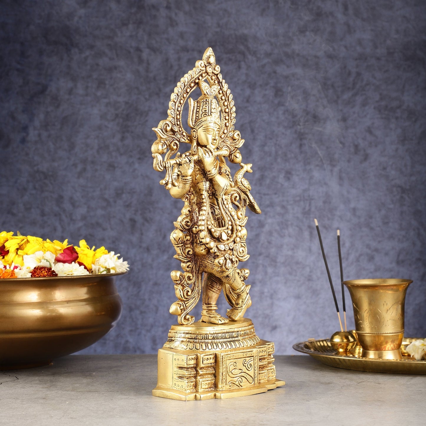 Handcrafted Pure Brass Lord Krishna Statue - 13.5 Inch