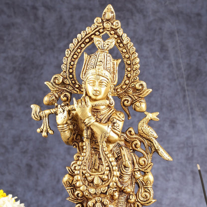 Handcrafted Pure Brass Lord Krishna Statue - 13.5 Inch