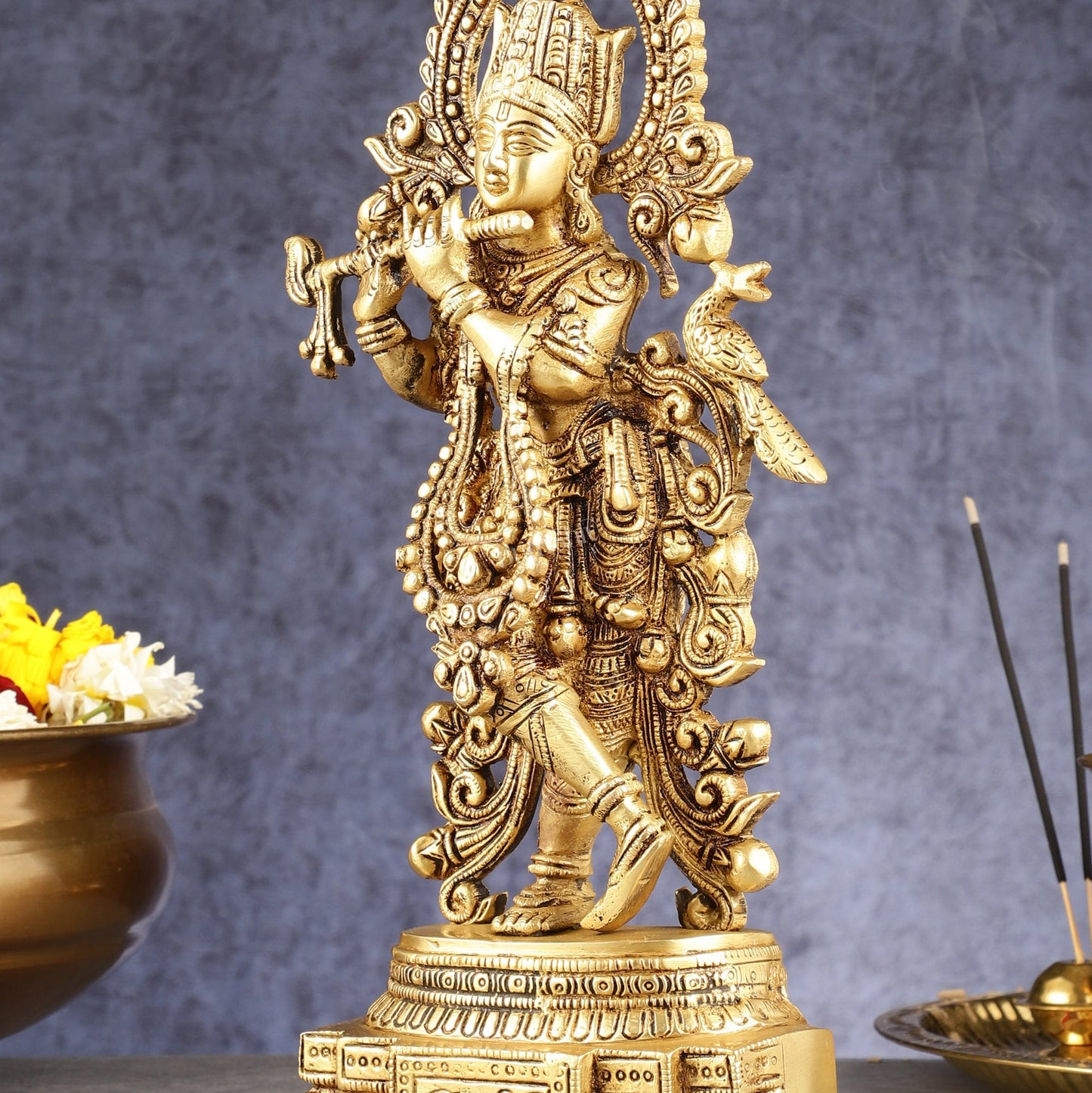 Handcrafted Pure Brass Lord Krishna Statue - 13.5 Inch