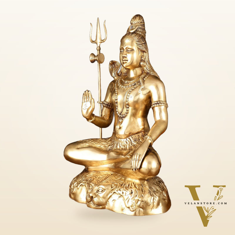 Handcrafted Pure Brass Lord Shiva Statue - 23" Divine Mahadev Sculpture