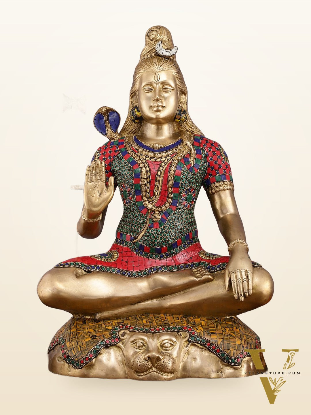 Handcrafted Pure Brass Lord Shiva Statue - 23" Height with Meenakari Stonework