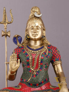 Handcrafted Pure Brass Lord Shiva Statue - 23" Height with Meenakari Stonework