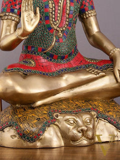Handcrafted Pure Brass Lord Shiva Statue - 23" Height with Meenakari Stonework