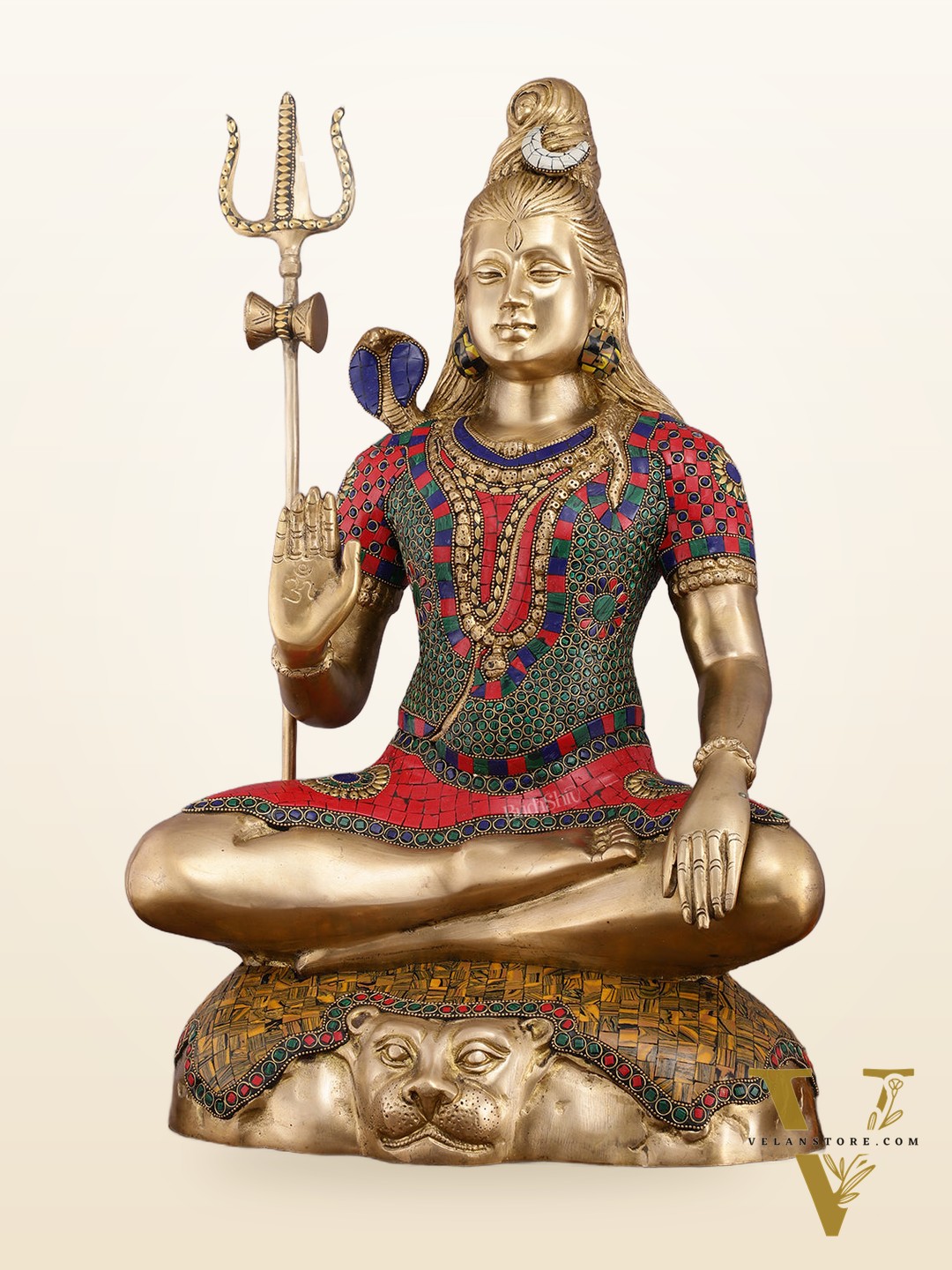 Handcrafted Pure Brass Lord Shiva Statue - 23" Height with Meenakari Stonework