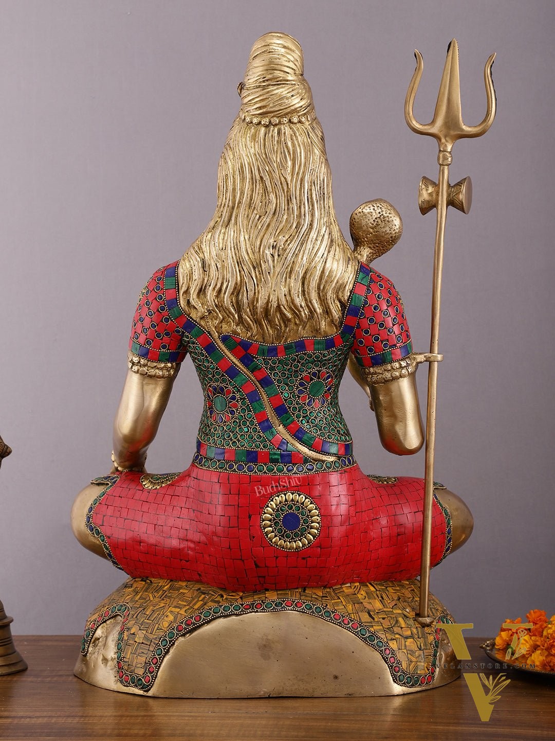Handcrafted Pure Brass Lord Shiva Statue - 23" Height with Meenakari Stonework