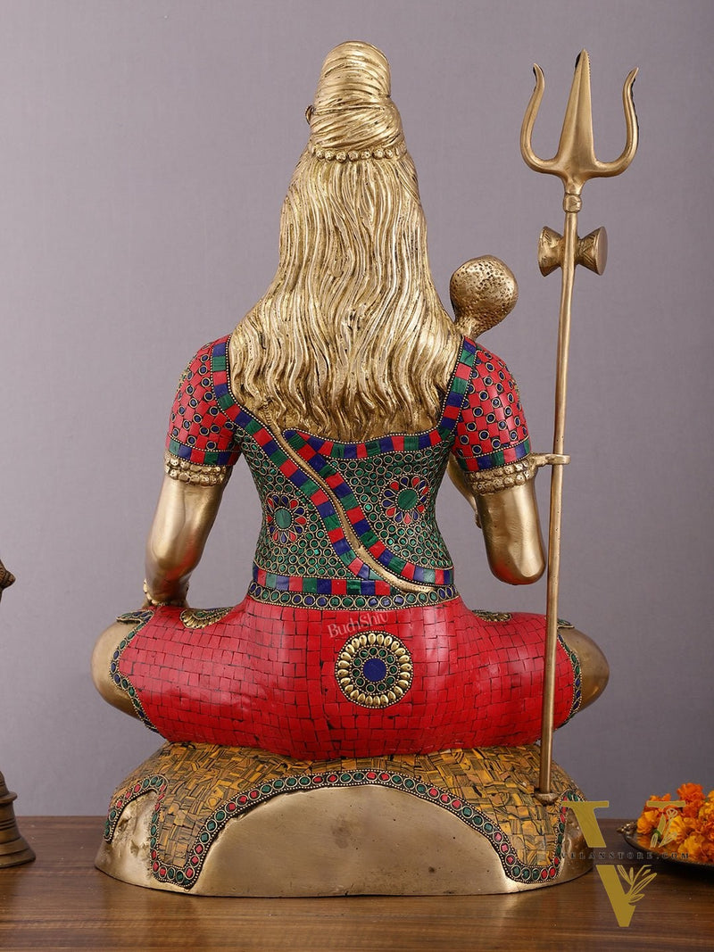 Handcrafted Pure Brass Lord Shiva Statue - 23" Height with Meenakari Stonework