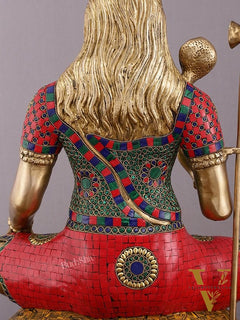 Handcrafted Pure Brass Lord Shiva Statue - 23" Height with Meenakari Stonework