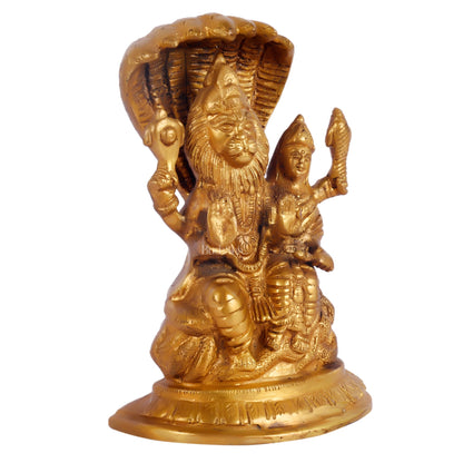 Handcrafted Pure Brass Narasimha Lakshmi Statue - 7.5" Height
