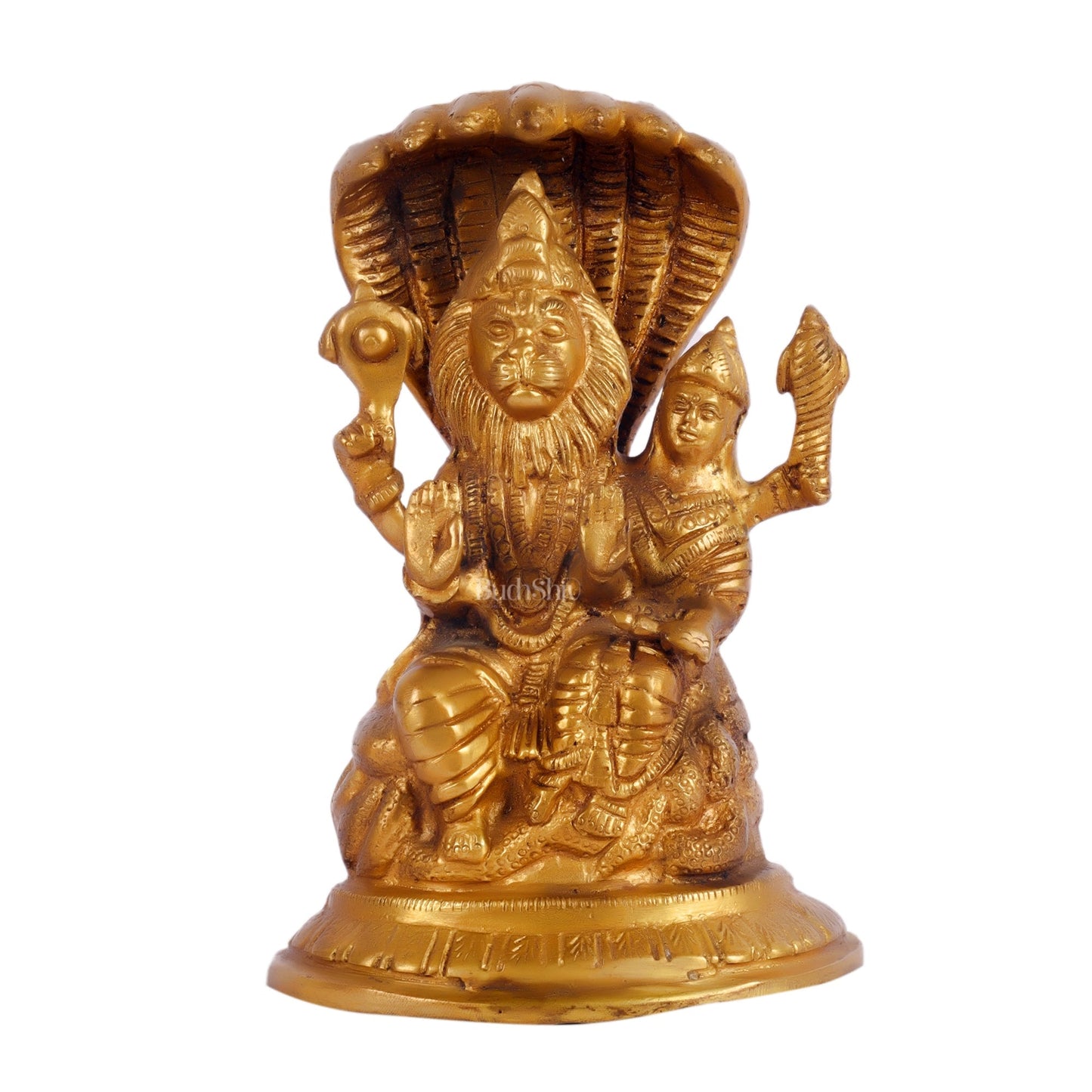 Handcrafted Pure Brass Narasimha Lakshmi Statue - 7.5" Height