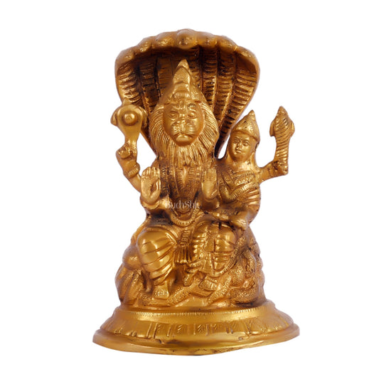 Handcrafted Pure Brass Narasimha Lakshmi Statue - 7.5" Height