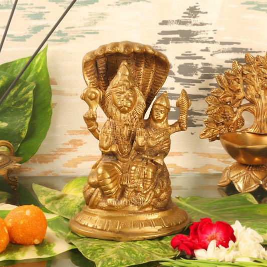 Handcrafted Pure Brass Narasimha Lakshmi Statue - 7.5" Height