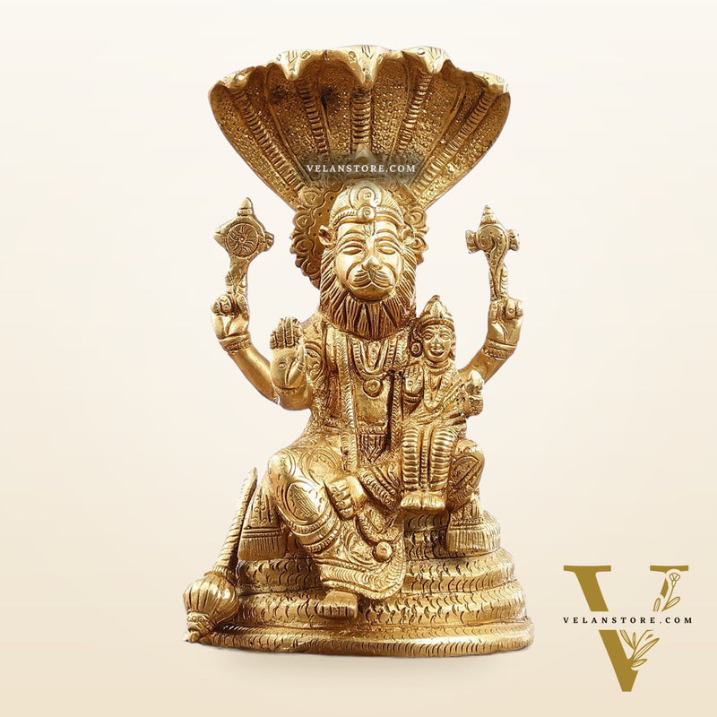 Handcrafted Pure Brass Narasimha Lakshmi Statue - 8 inch