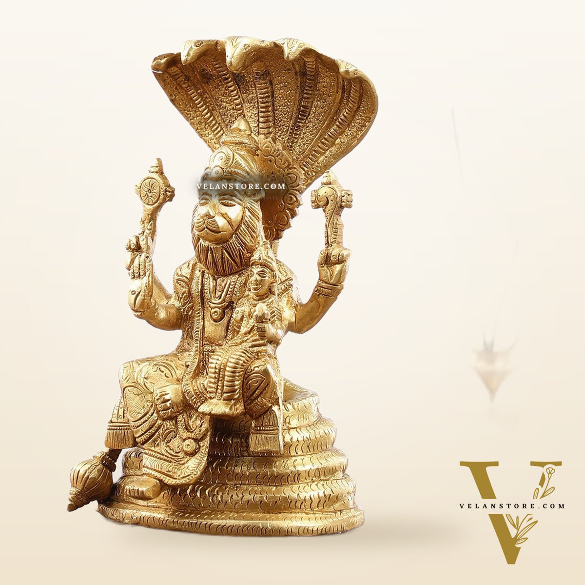 Handcrafted Pure Brass Narasimha Lakshmi Statue - 8 inch