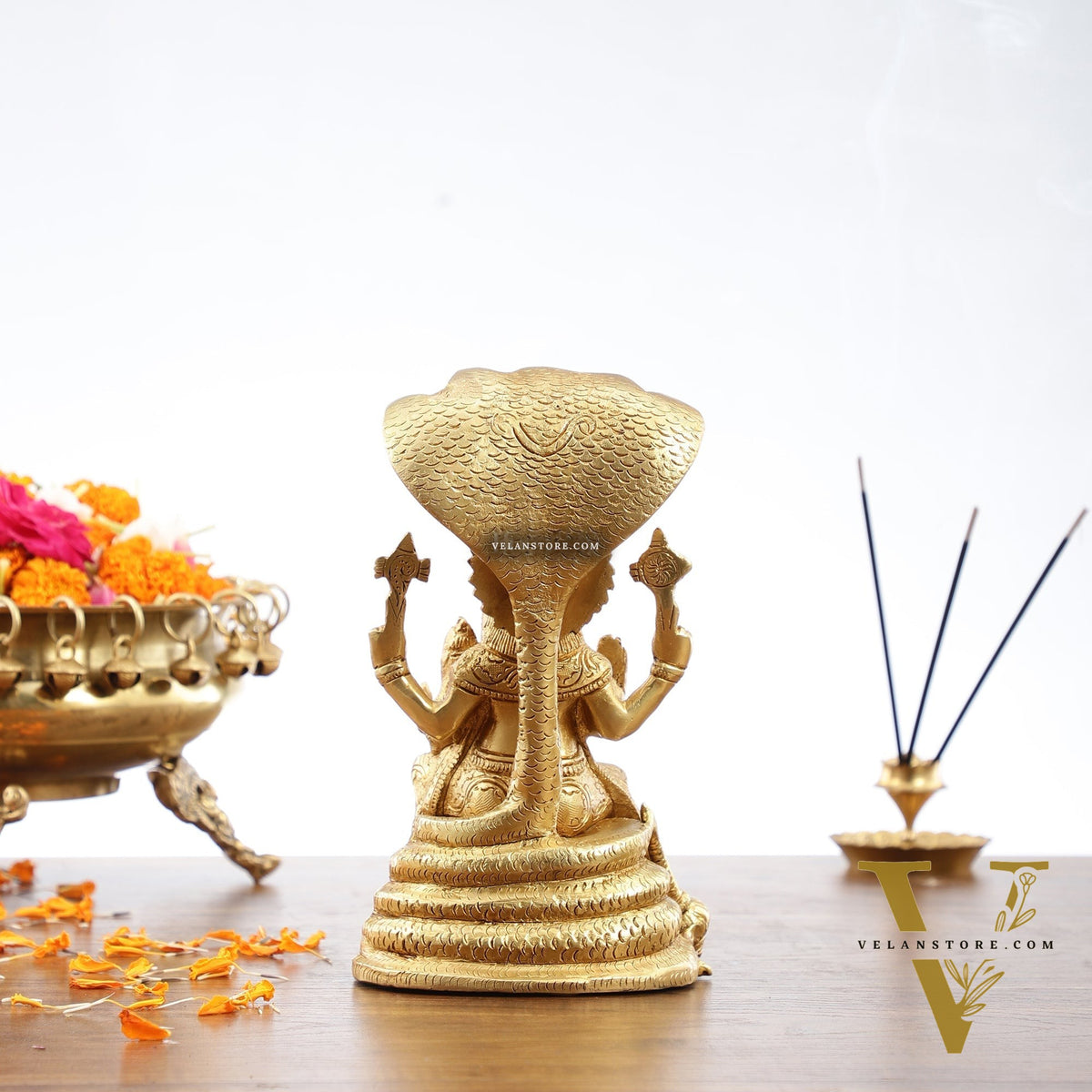 Handcrafted Pure Brass Narasimha Lakshmi Statue - 8 inch