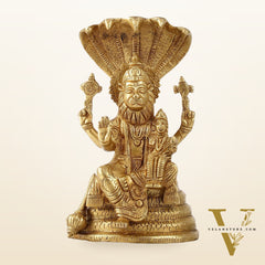 Handcrafted Pure Brass Narasimha Lakshmi Statue - 8 inch