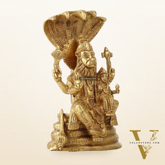 Handcrafted Pure Brass Narasimha Lakshmi Statue - 8 inch