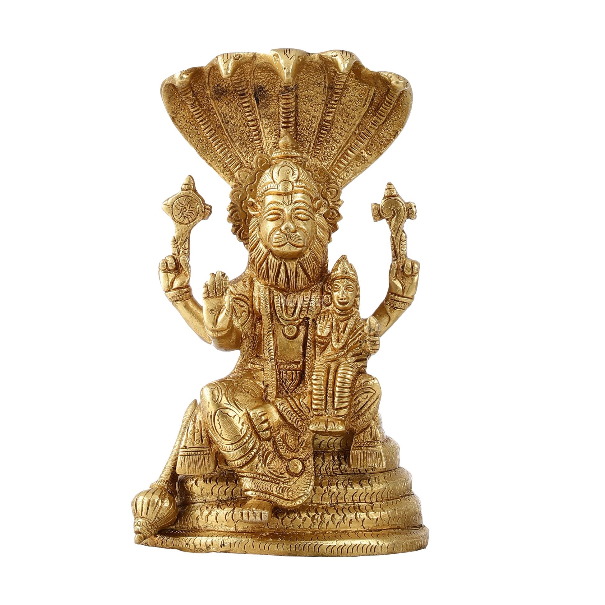 Handcrafted Pure Brass Narasimha Lakshmi Statue - 8 inch