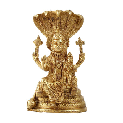 Handcrafted Pure Brass Narasimha Lakshmi Statue - 8 inch