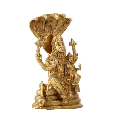 Handcrafted Pure Brass Narasimha Lakshmi Statue - 8 inch