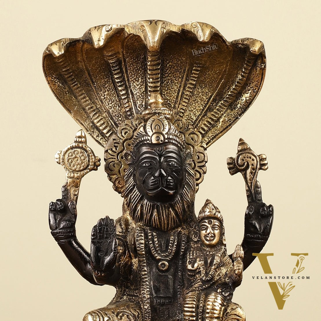 Handcrafted Pure Brass Narasimha Lakshmi Statue - 8"