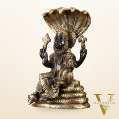 Handcrafted Pure Brass Narasimha Lakshmi Statue - 8"
