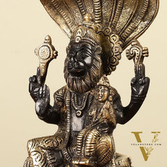 Handcrafted Pure Brass Narasimha Lakshmi Statue - 8"